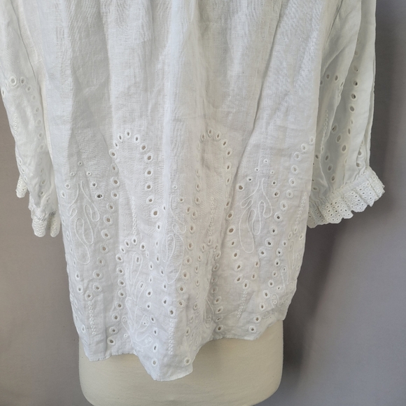 AYR Allora Embroidered Eyelet Linen Blouse White M - Picture 12 of 16
